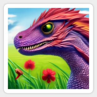 Cute Purple and Pink Baby Dragon in Flowers Sticker